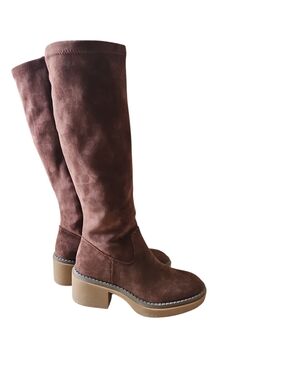 White Mountain Brown Suede Knee Block Heel Boots Size 5.5M-6M